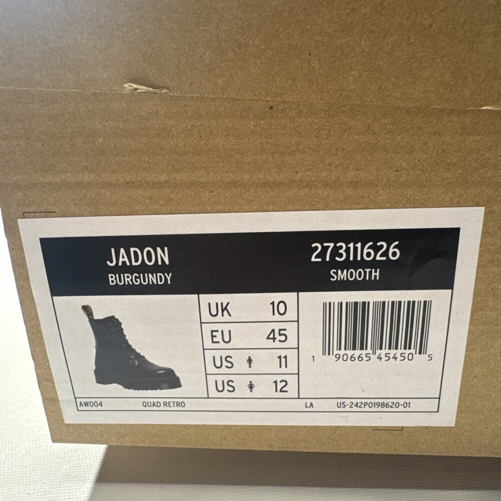 Dr. Martens Jadon Burgundy Smooth Leather Platform Boots US Men 11 Women 12 New - Picture 12 of 13